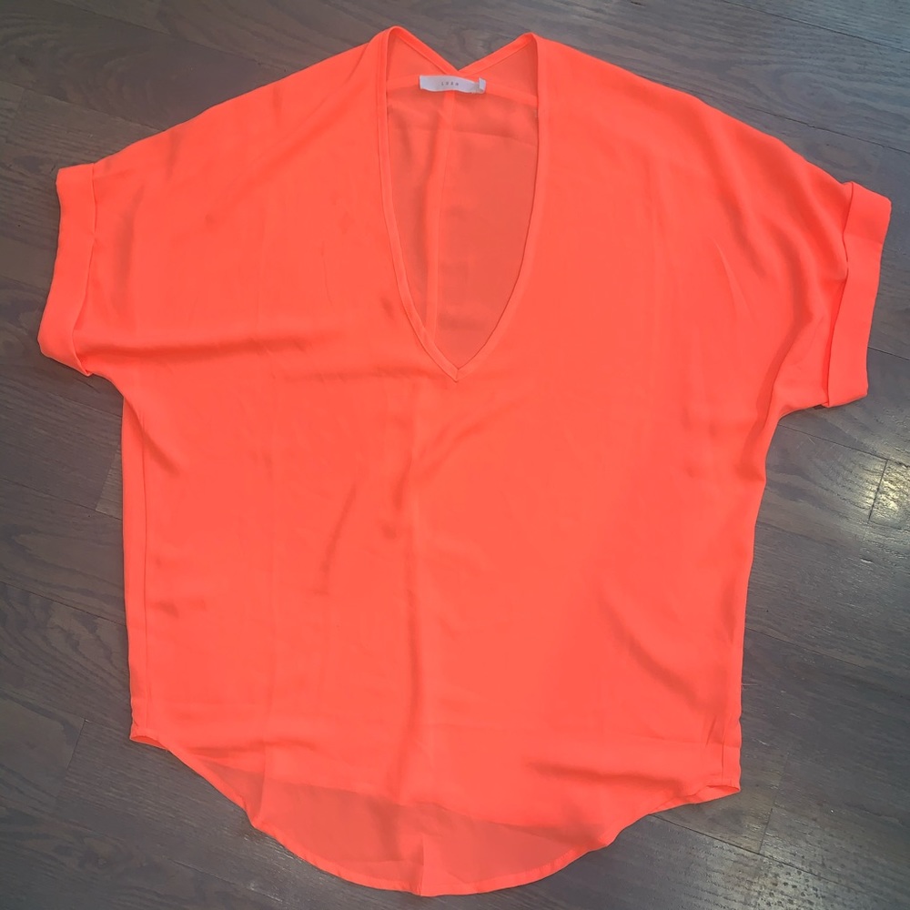 Bright Coral Lush V-Neck Short Sleeve XS Blouse